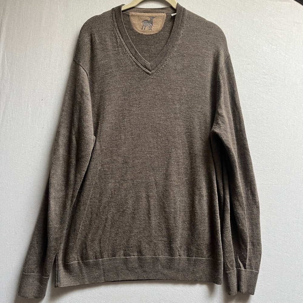 Raffi Men's Brown 100% Extra Fine Merino Wool V-Neck Sweater Size L